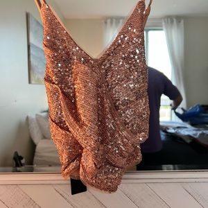 Sequin pink tank top crop top